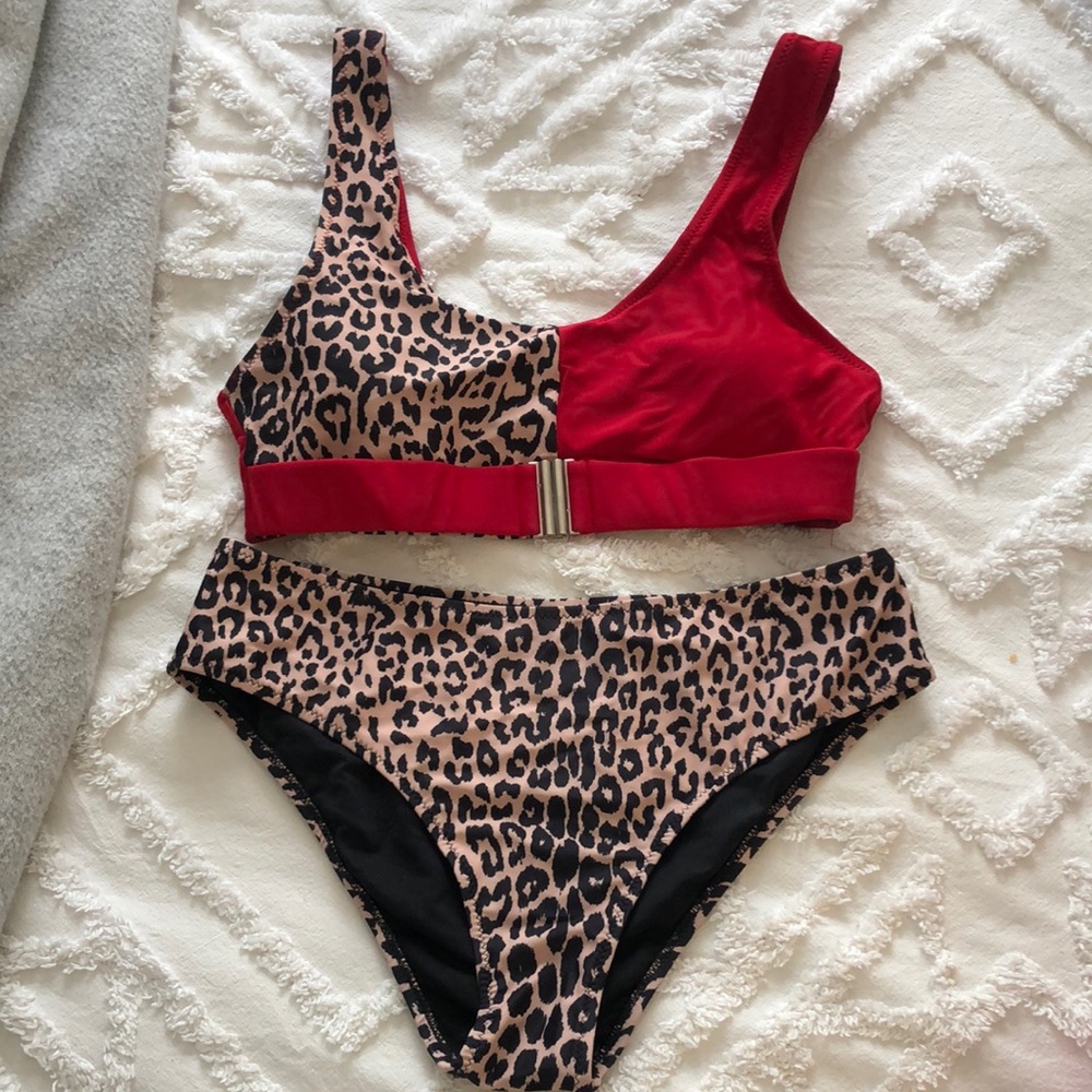 Red And Leopard Print Bikini - image 2